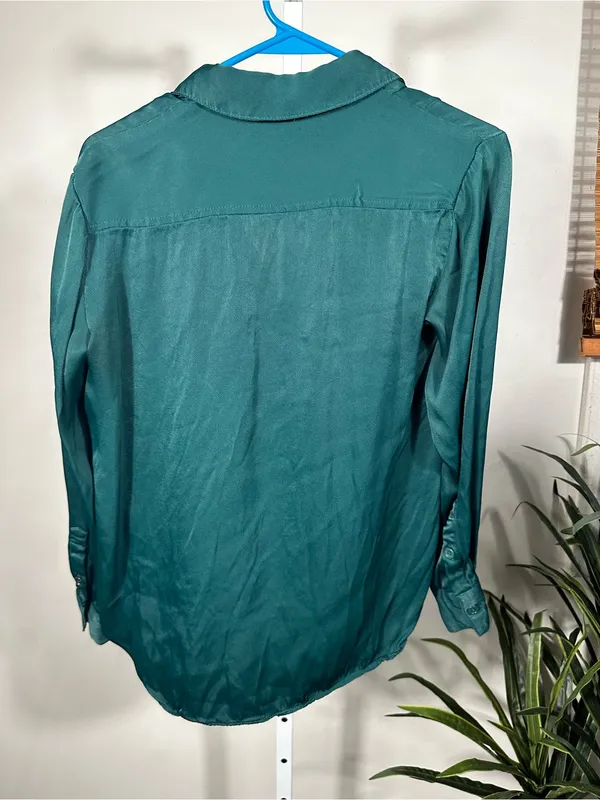 P235. Zara Hunter Green Satin-like Button-Down Shirt - Image 3