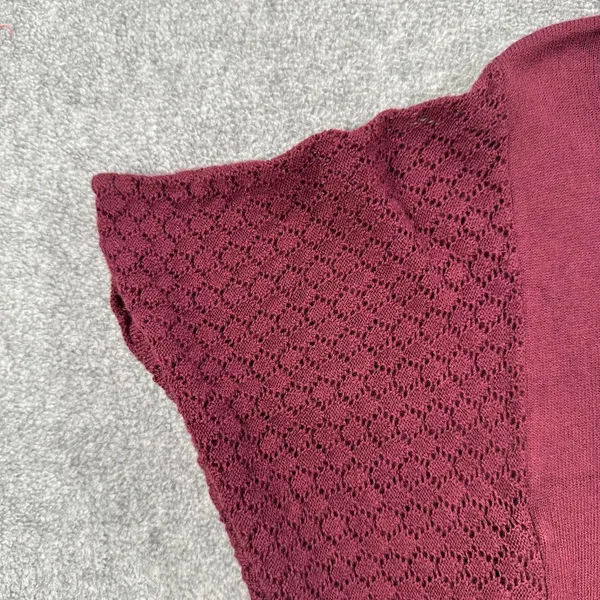 LOFT Outlet Burgundy Lace Sleeve Sweater Top Women's Medium Knit Crew Neck - Image 2
