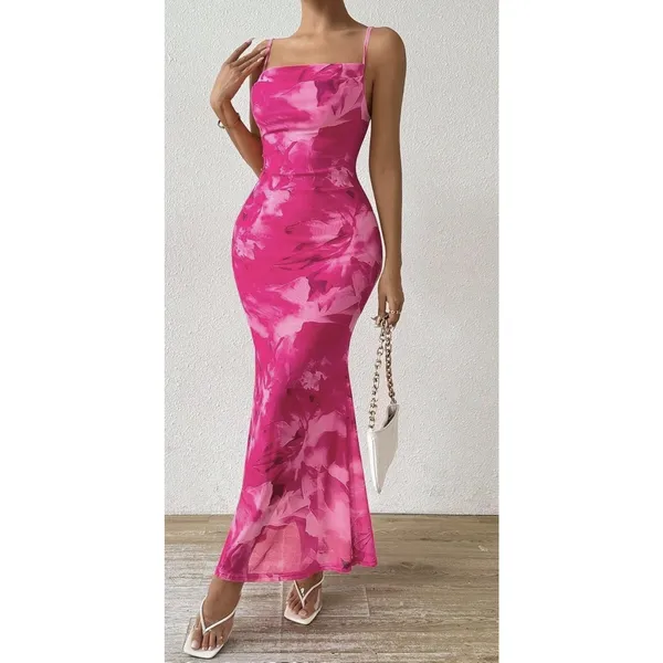LIGHT DOT Summer Printed Maxi Dress Fuchsia PinkWomen’s M - Image 4