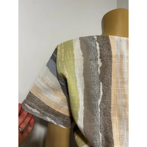 Vintage Style Abstract Stripe Midi Dress Short Sleeve Elastic Waist Earth Tones - Image 5