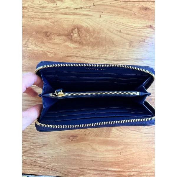 Tory Burch Fleming Zip Continental Wallet Navy Blue Quilted Leather OS Soft Luxe - Image 10
