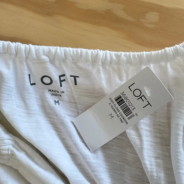 LOFT Cotton Slub Puff Sleeve Split Neck Blouse Top Medium 36801213 White Relaxed - Image 6