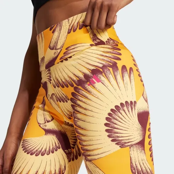 adidas x FARM Rio yellow Toucan bird Print Bike Shorts Orange High Waist S - Image 2
