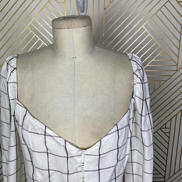 Superdown‎ Marrie Flannel Puff Sleeve Top White & Pink Size US Large - Image 4