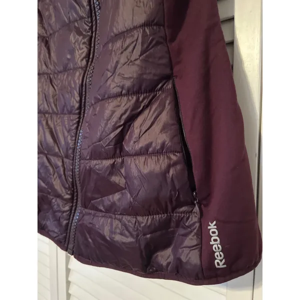 Reebok‎ Quilted Asymmetrical Zip Vest Purple Burgundy Puffer Athletic Size L - Image 3