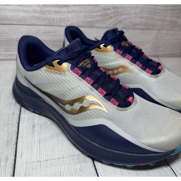 Saucony Peregrine 12 Blue Gold Pink Trail Running Sneakers Womens Sz 9.5 - Image 2