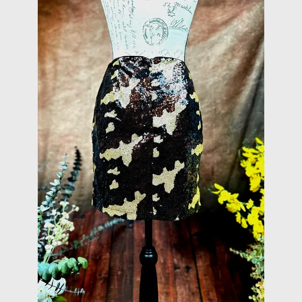 Three Eighty Two Sequined Camouflage Mini Skirt Brown Multi size S - Image 15