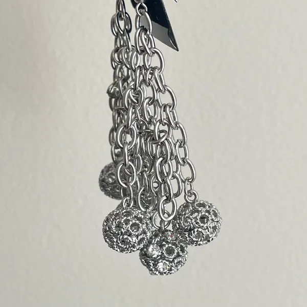 Dangle Earrings Silver Tone Chains Openwork Filigree Balls Fashion Jewelry 3.5in - Image 9
