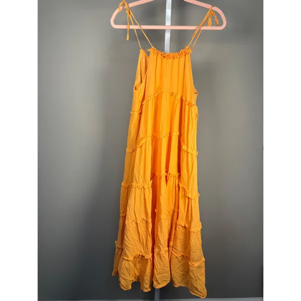 Charlie‎ Holiday Orange Senorita Tiered Cotton Maxi Dress NWT Size 4 Boho - Image 7