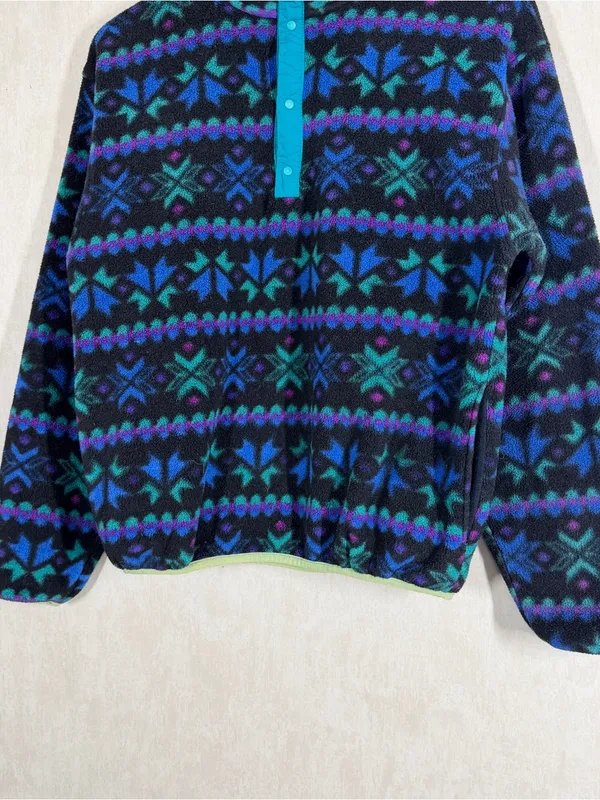 L.L. Bean Women’s Vintage 90s Southwest Aztec Navajo Fleece Pullover Snap-T M - Image 3
