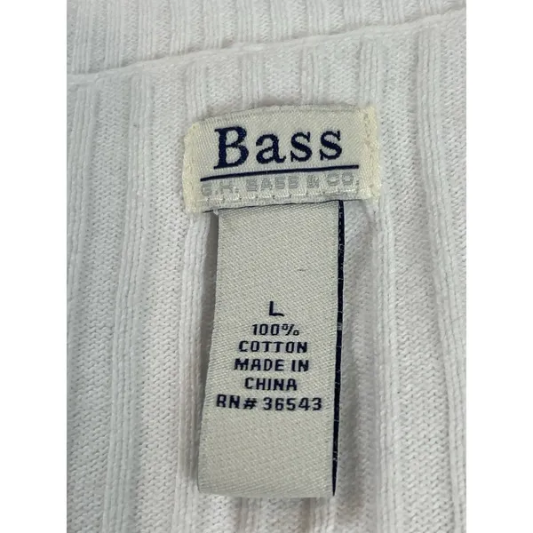 Bass Womens White Cable Knit V Neck Sweater Size L 100% Cotton Classic Preppy - Image 5