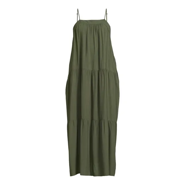 Time And Tru Womens Maxi Tiered Dress Size XS Green Sea Turtle Pockets Pullover - Image 2