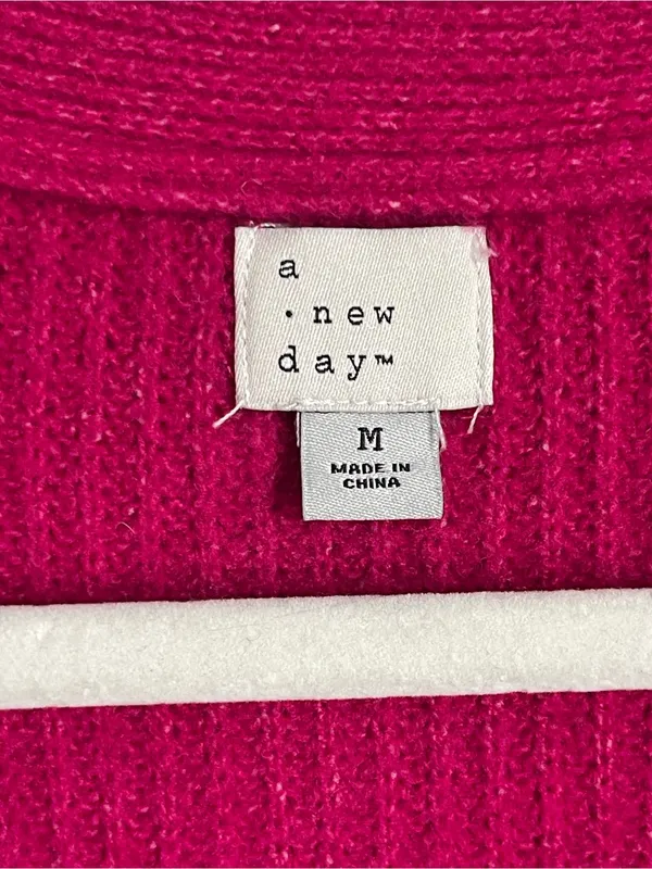 A NEW DAY | Bright Fuchsia Pink Chunky Knit Cardigan Sweater Dress Sz L - Image 6