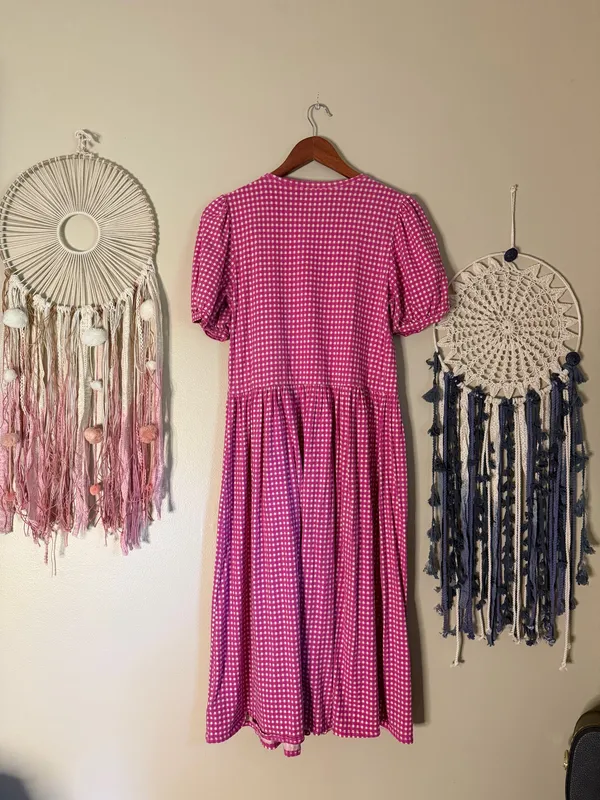 Urban Outfitters Antibes Gingham Puff Sleeve Midi Dress Pink Size Small - Image 4