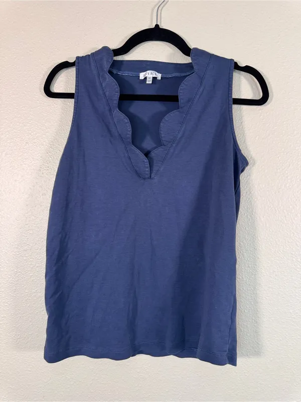 Lake Blue Pima Cotton Scalloped PJ Tank Top Womens M Pajama Sleep Shirt Cozy - Image 7