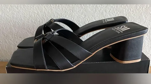 SM New York NEW Black Square Toe Block Heel Heeled Sandals Size 8.5 2” Heel - Image 3