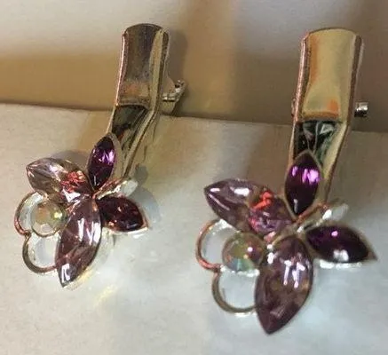 New Silver Pink And Purple Butterfly Jeweled Hair Clips - Image 3
