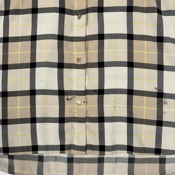 Calvin Klein Plaid Button-Up Blouse Women's M Beige Sheer Casual Fall Minimalist - Image 9
