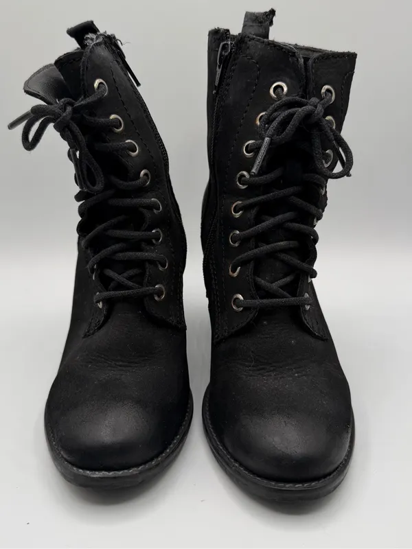 Steve Madden Lauuren Boots Womens 6.5 Black Leather Lace Up Block Heel - Image 2