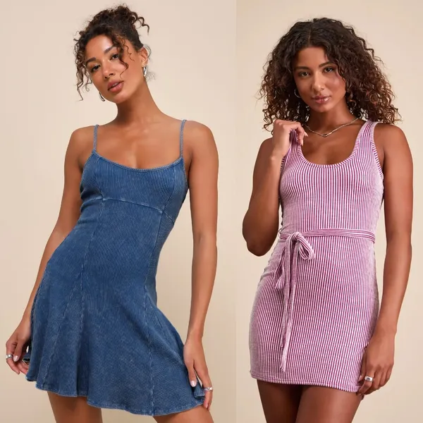 NWT Lulus Sleeveless Mini Dress Washed Blue Magenta Party Casual Bundle Size XS - Image 2