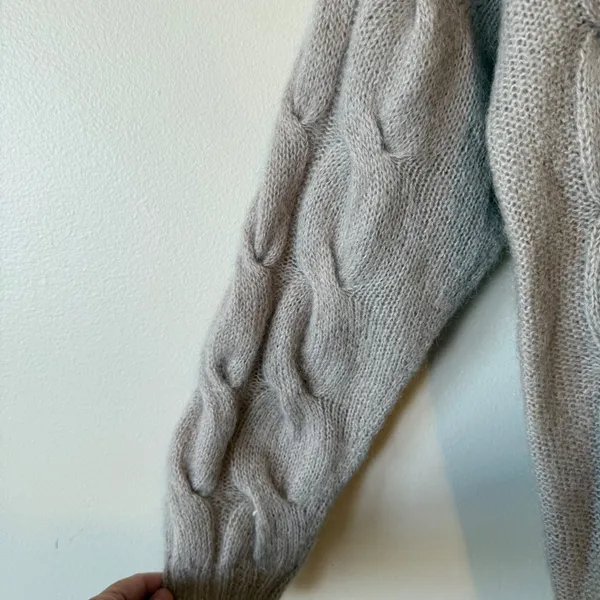 VTG Women Wool Mohair Cable Knit Turtleneck Sweater M Taupe Handknit Chunky - Image 6