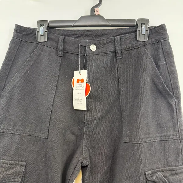 Cider Alessia Cargo Jeans L Black High Rise Wide Leg Y2K Utility NWT - Image 2