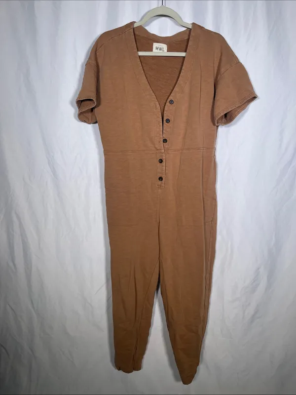 Madewell Womens Short Sleeve Coverall Jumpsuit Tan Large - Image 2