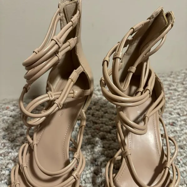 Like New BCBGeneration Maria Nude Beige Stiletto Zip-Up Strappy Heels- Size 10 - Image 5