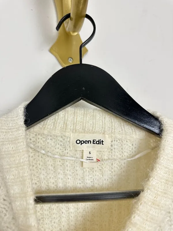 Nordstrom Open Edit Fuzzy Crewneck Cardigan in Ivory Size Small - Image 4