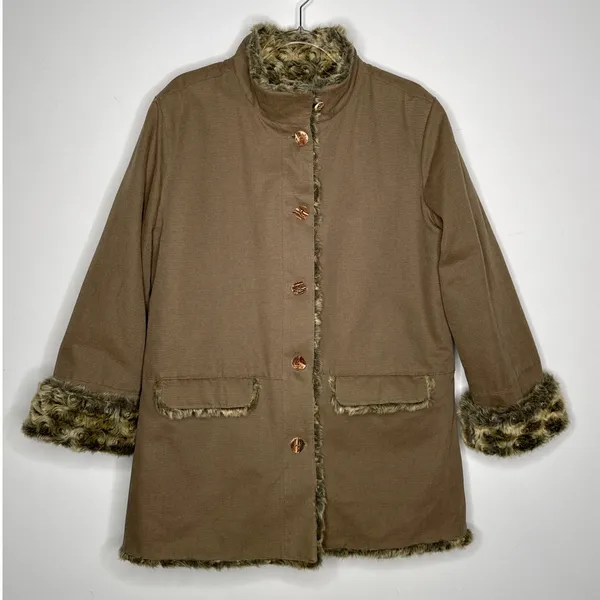 Vintage 2000s J.Jill Brown Faux Fur Lined Coat Jacket Size L - Image 5
