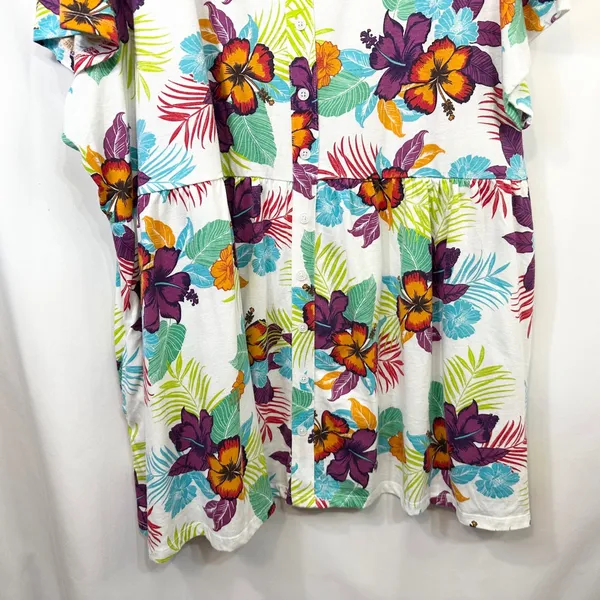 Woman Within Plus Size 34/36W Top‎ 4X Floral Babydoll White Tropical Pockets 105 - Image 5