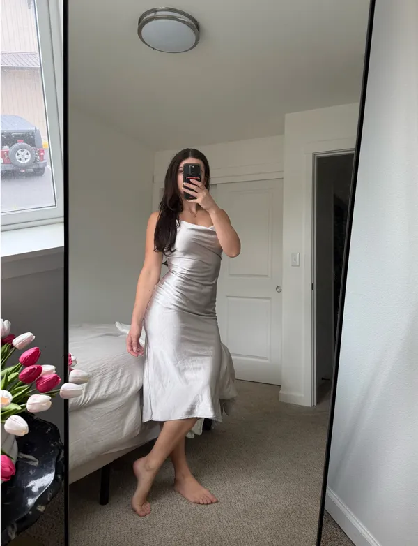 Whyte Valentyne silver satin cowl neck midi slip dress size AU6 size US2 - Image 2