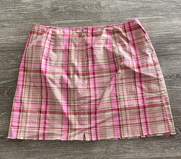 Y2k vintage Ann Taylor plaid checkered mini skirt pink beige tan small - Image 6