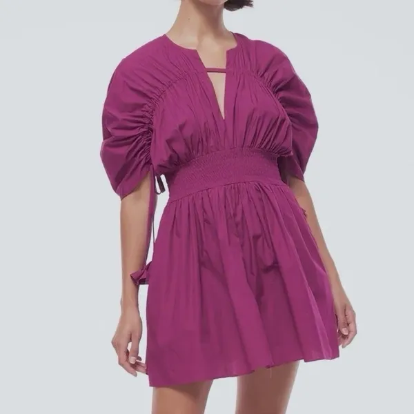 Misa Pink Los Angeles Camila Cinched Mini Dress Magenta Pink Pockets SMALL - Image 4