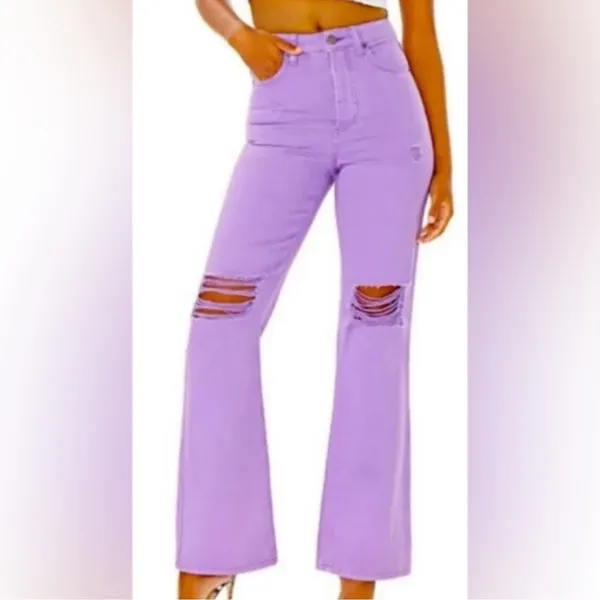 AFRM Oden High Waist Jean Flare Leg Knee Hole Purple NEW Women's Purple Jeans 26 - Image 2