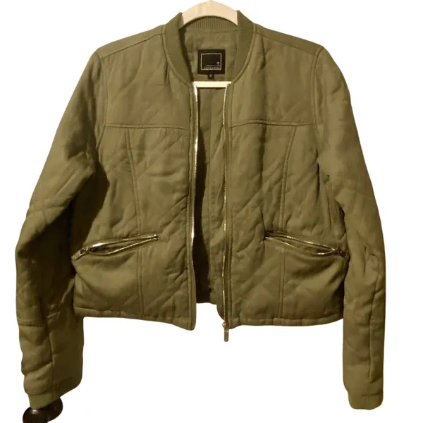 Lily & Lottie Olive Green Quilted Bomber Jacket Coat - Image 3