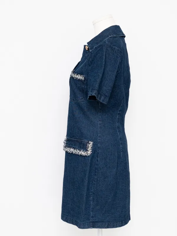 Avec Les Filles - Collared Button-Front Mini Denim‎ Dress - Image 6