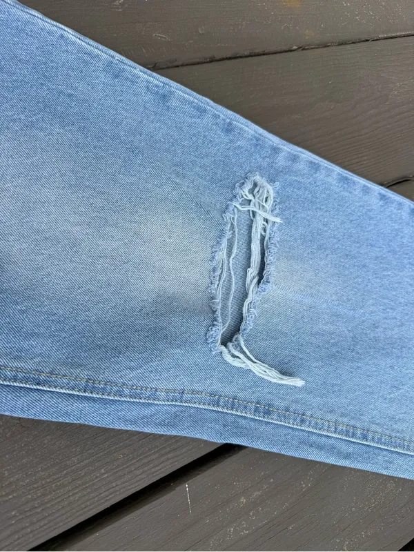 Edikted | Light Blue Distressed Wide-Leg Jeans - Image 3