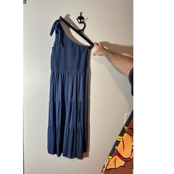 Merokeety Women's Size S One-Shoulder Sleeveless Smocked Midi Dress Blue - Image 3
