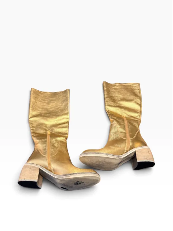 Free People Essential Tall Slouch Boots Metallic Gold Size 38 - Image 3