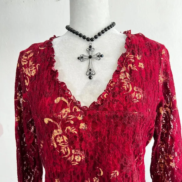 Vintage Y2k 90s Lace Top 2000s Ruffles Romantic Victorian Coquette‎ Large - Image 2