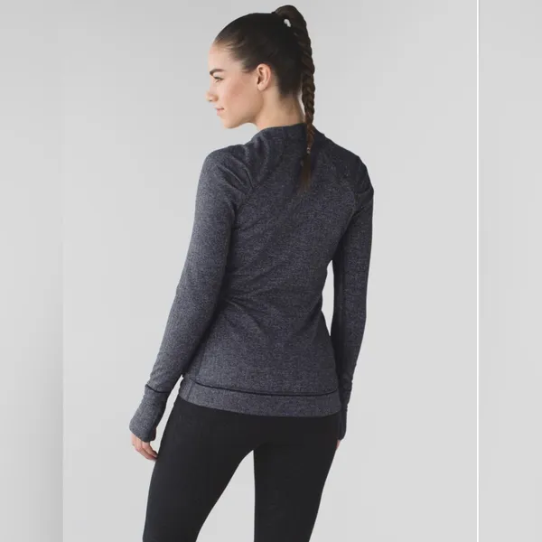 Lululemon Think Fast Long Sleeve Heathered Herringbone Heathered Black - Image 2
