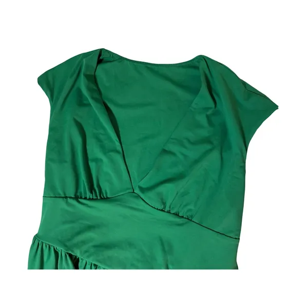 NWT OYS Size XXL Deep V Neck Cap Sleeve Pleated A Line Midi Dress Pocket Green - Image 3