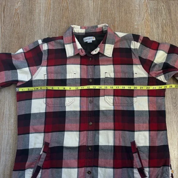 Carhartt Women’s XL Fleece Lined Flannel Shacket Buffalo Plaid Red Black White - Image 4