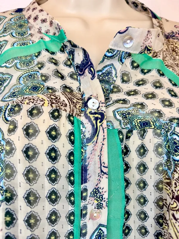 ee:Some Poet Balloon Sleeve Mixed Print Button Down Blouse Size L Paisley - Image 5