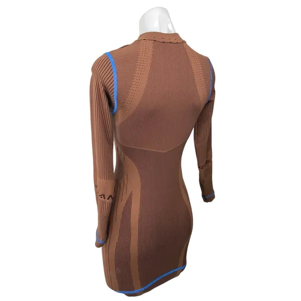 UO iets Frans Brown Seamless Long Sleeve Ribbed Striped Bodycon Sweater Dress XS - Image 3