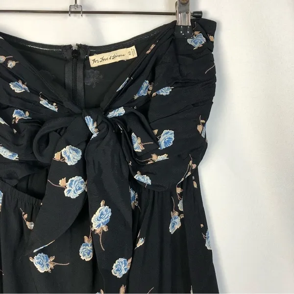 For Love and Lemons Black Tie‎ Front Blue Floral Strapless Mini Dress XS - Image 4