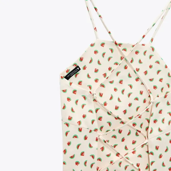 NWT ZARA SATIN EFFECT CROP TOP Bloggers Fav Watermelon Print Tie Back - Image 8