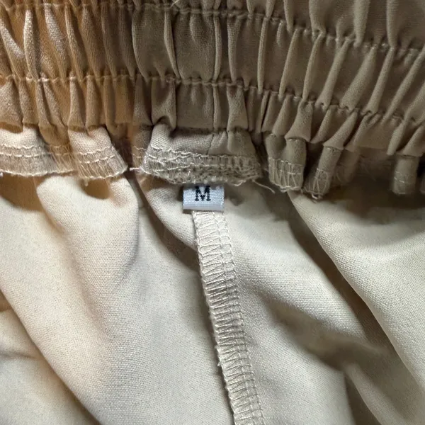 Wide Leg Paperbag Waist Pants Size Medium‎ Tan Beige Flowy Drawstring Trousers - Image 4