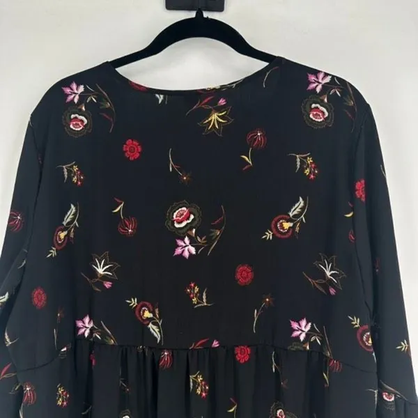 Old Navy Womens Floral Long Sleeve Velvet Trim Peasant Swing Dress Black Size XL - Image 11